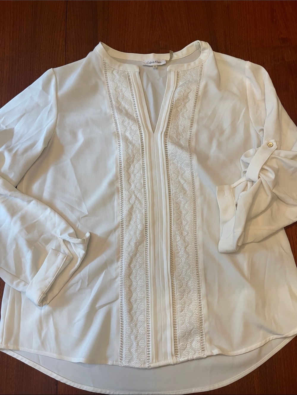 Calvin Klein Ivory Embroidered Front-Panel Blouse